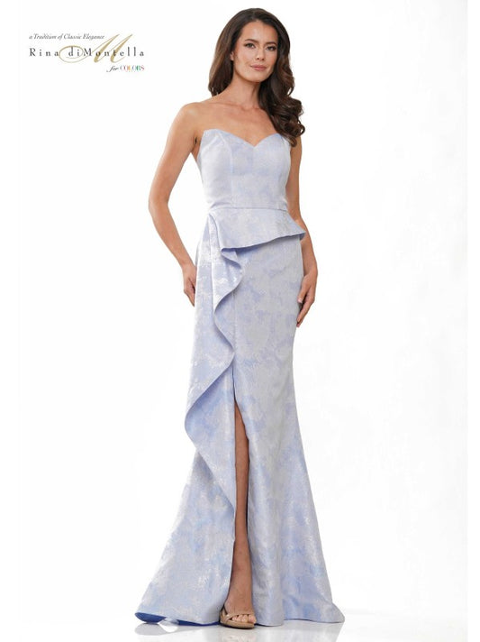 Jacquard Strapless Fit and Flare Long Formal Dress