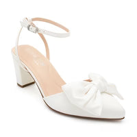 Adjustable Ankle Strap Closed Toe with Bow Accent Low Heel