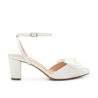 Adjustable Ankle Strap Closed Toe with Bow Accent Low Heel