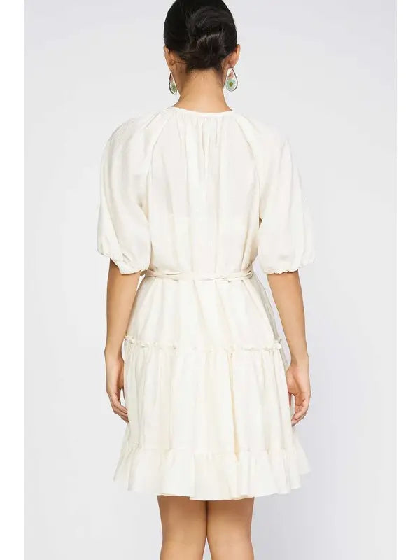 Short Sleeve Wrap Tiered Mini Dress