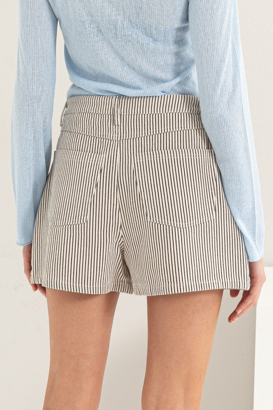 High Rise Pinstriped Shorts with Pockets