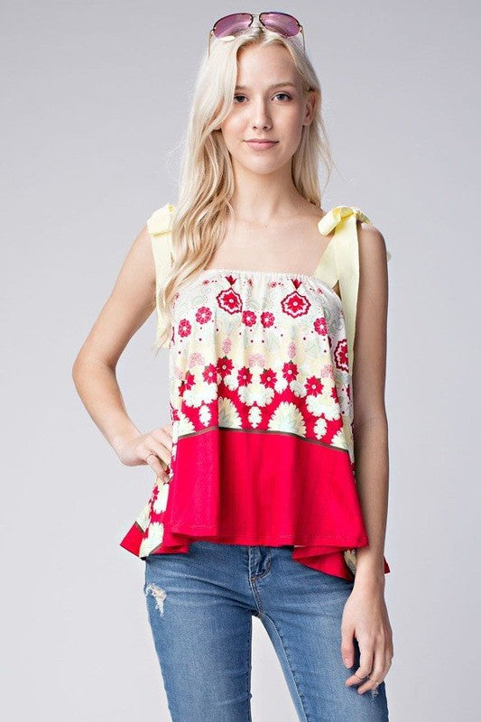 Sleeveless Self Tie Strap Boho Top