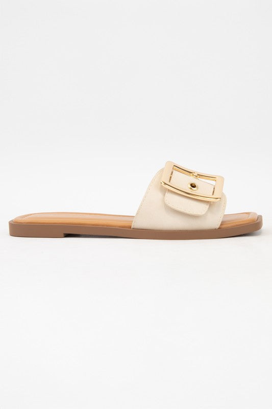 Gold Tone Square Buckle Strap Slip On Sandal
