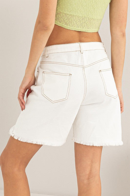 Mid-Rise Distressed Denim Short