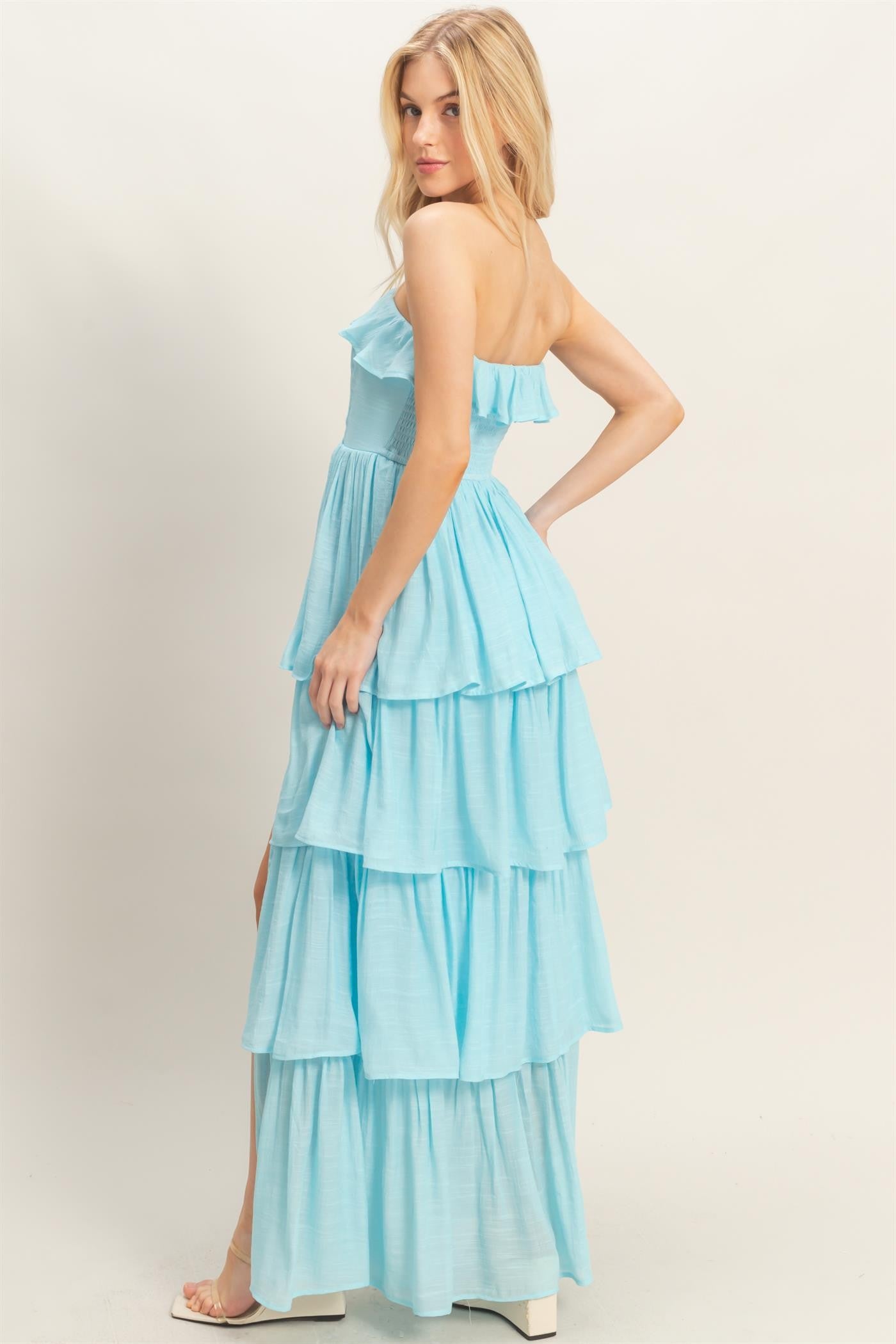 Tiered Strapless Ruffle Maxi Dress