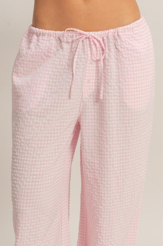 Gingham Drawstring Wide-leg Pants