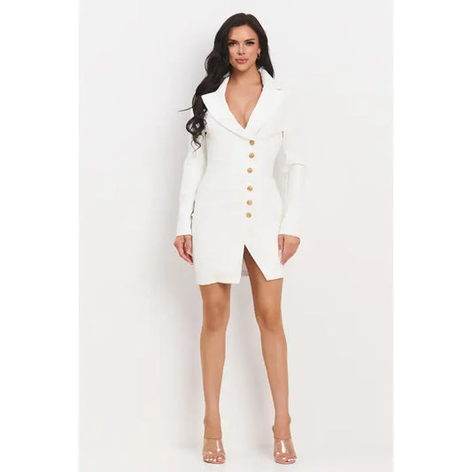 Long Sleeve PU Button Down Mini Blazer Dress