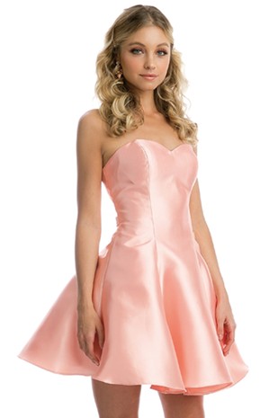 Strapless Satin Fit and Flare Mini Dress with Removable Sheer Overlay