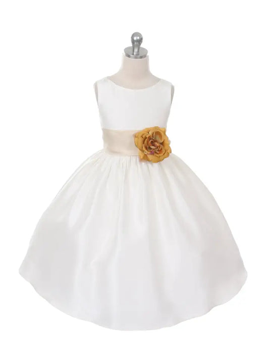 Girls Sleeveless Poly Silk A Line Long Formal Fully Lined Dress with Organza Sash