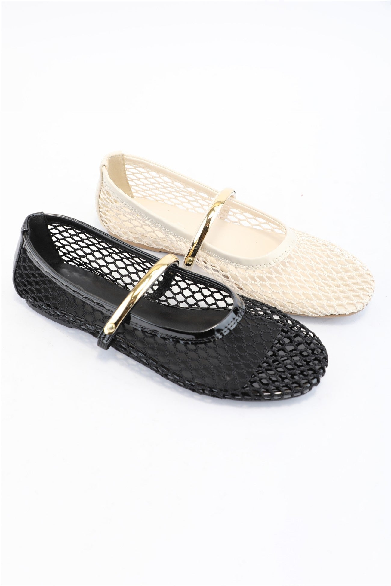 Mesh Mary Jane Flats Metallic Strap