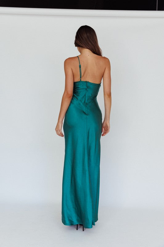 One Shoulder Adjustable Spaghetti Strap Fitted Maxi Dress