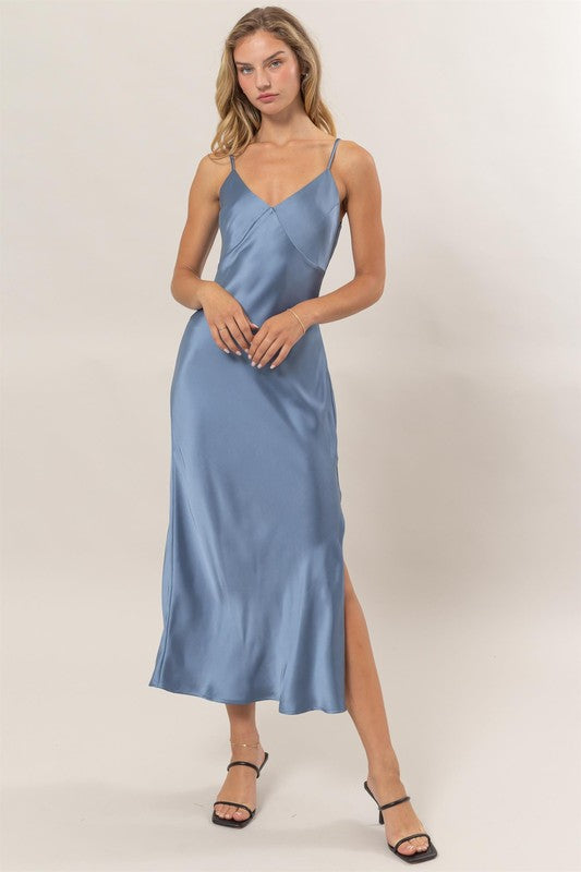 Spaghetti Strap Satin Midi Dress