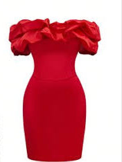 Ruffle Off the Shoulder Fitted Mini Dress