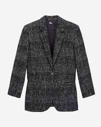 Black and White Tweed Blazer with Button Front Closure