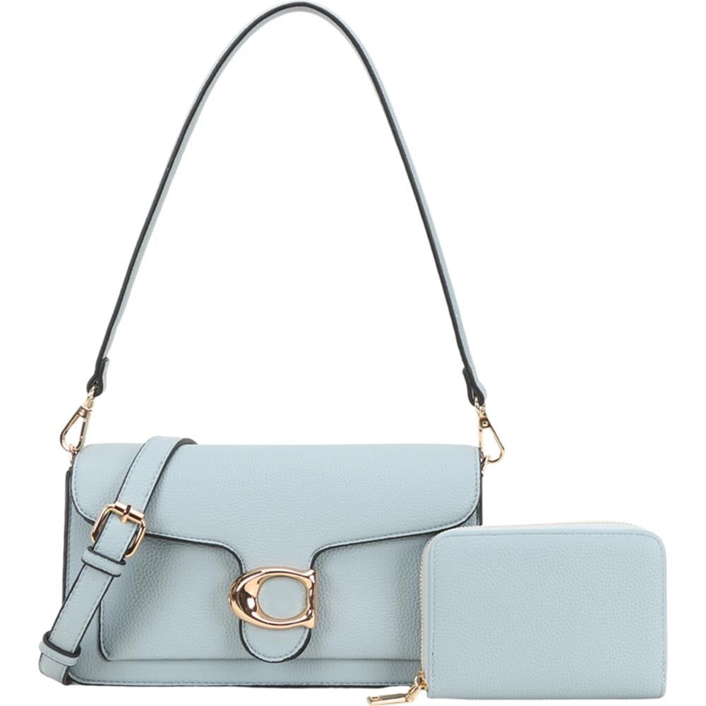 2 PC Faux Leather Shoulder Crossbody Bag with Matching Wallet