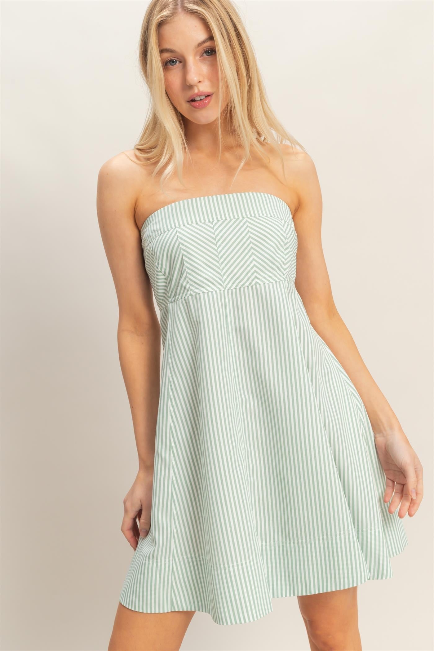 Striped Strapless A-line Dress
