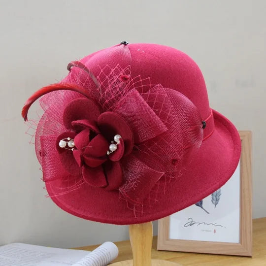 Beautiful Bucket Dressy Hat with Detachable Flowers