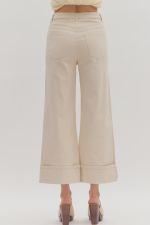 Solid mid-rise ankle length pants featuring zip-fly button closure and classic jean pockets