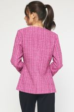 Long Sleeve Tweed Blazer with Button Front Closure