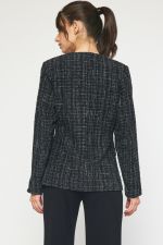 Long Sleeve Tweed Blazer with Button Front Closure