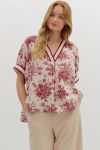 Floral print oversized pullover short dolman sleeve top featuring multicolor band.