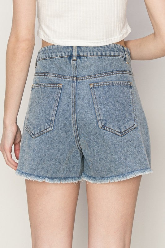 High Waist Distressed Denim Shorts