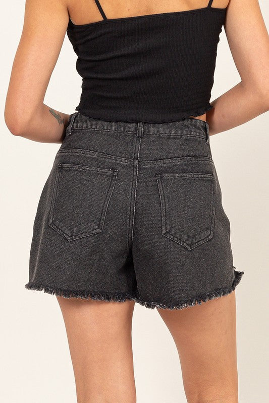 High Waist Distressed Denim Shorts