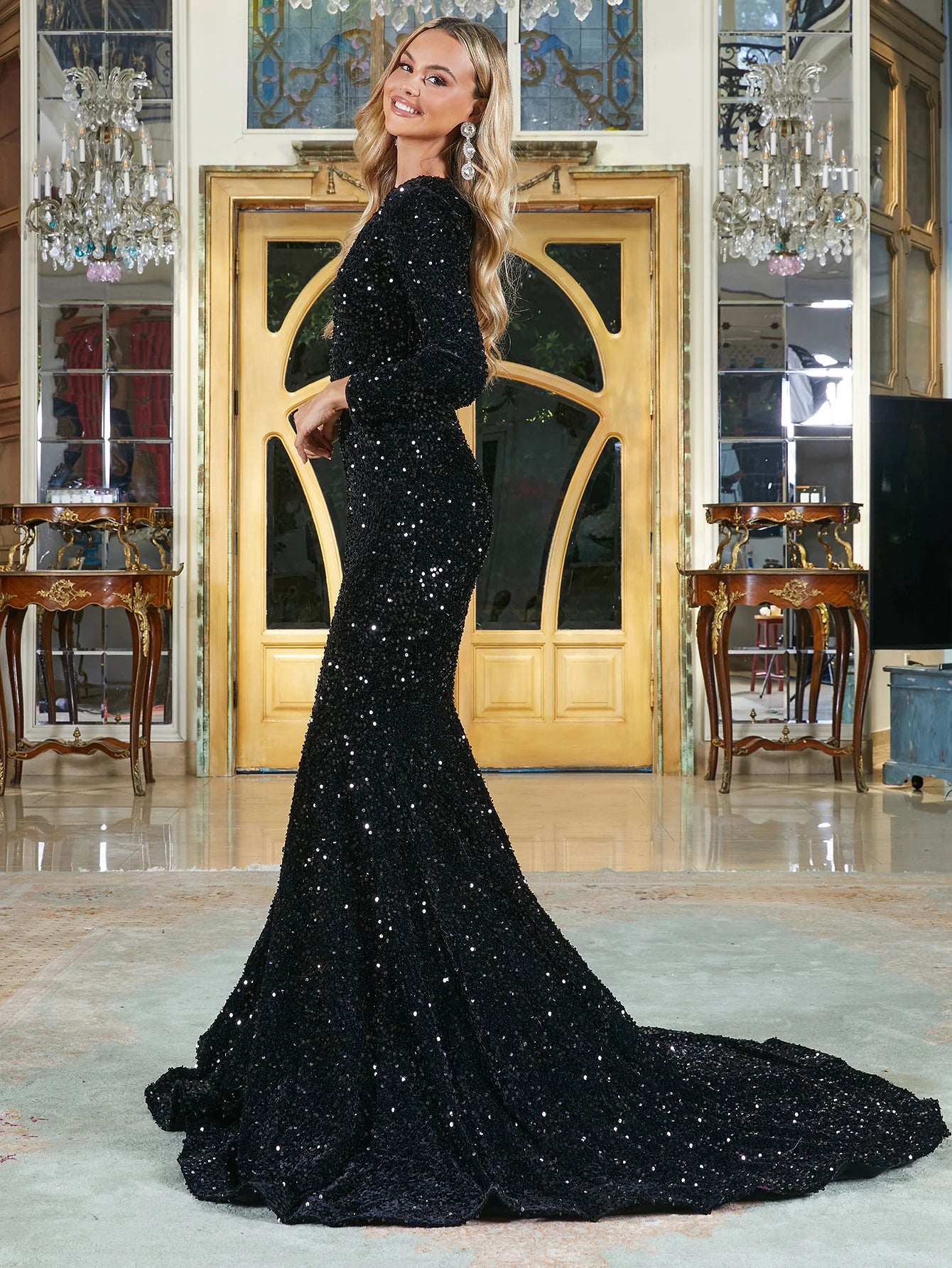 Curvy Sequins Long Formal Dress