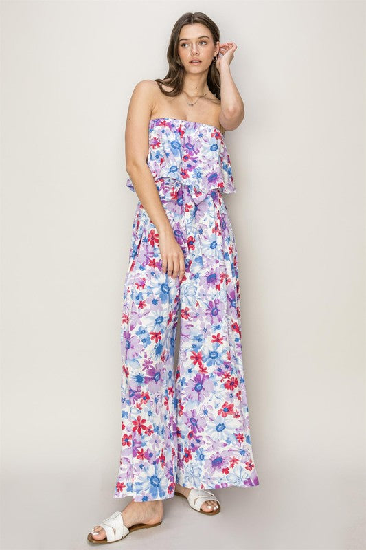 Strapless Floral Print Jumpsuit