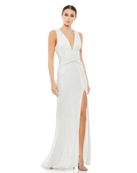 Sleeveless Sparkle Sequins Pleated Bodie Slimming Crisscross Waist Long Fitted Dress&nbsp;