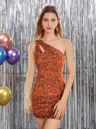 One Shoulder Fitted Sequins over Velvet Mini Dress