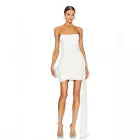 Strapless Ruched Mini Dress with Side Train