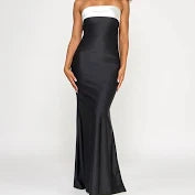 Curvy Strapless Two Tone Maxi Formal Dress with Back Bow