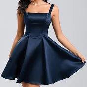 Adjustable Spaghetti Strap Square Neck Fit and Flare Mini Dress with Pockets
