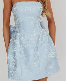 Strapless Fit ans Flare Mini Dress with Detatchable Back Bow