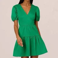 Short Puff Sleeve V Neck Mini Dress