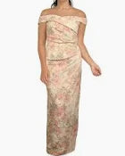 Off Shoulder Jacquard Long Formal Dress with Pockets