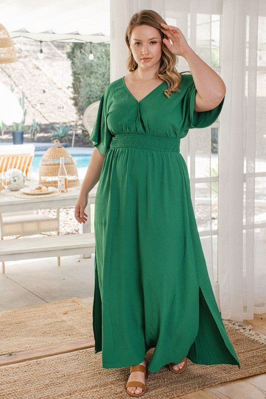 Curvy Solid Wrap Maxi Dress