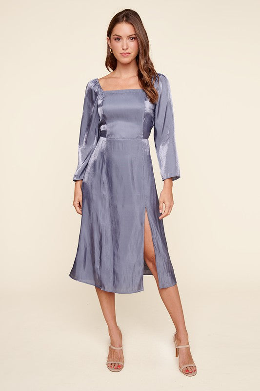 Square Neck Smocked Back Midi Dress