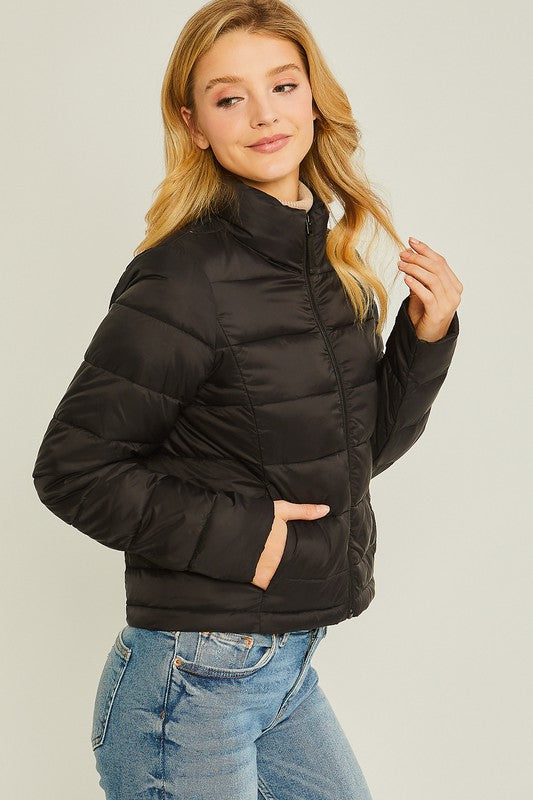 Solid Hoodie Puffer Jacket