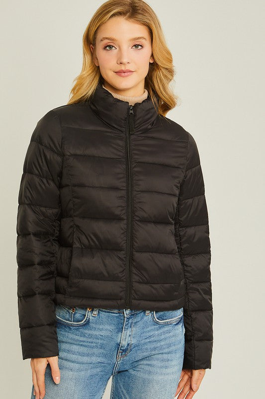 Solid Hoodie Puffer Jacket