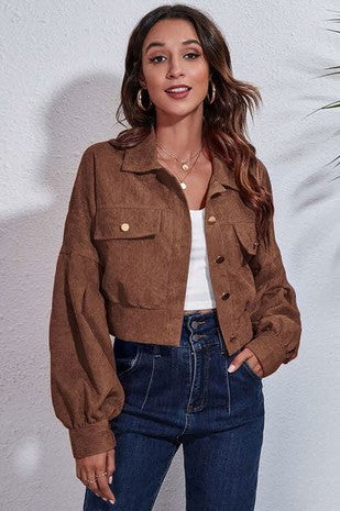 Lantern Sleeve Corduroy Jacket