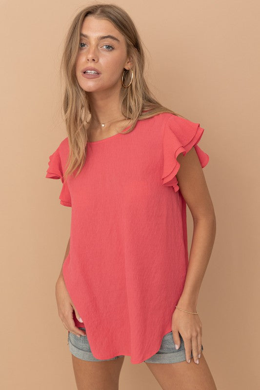 Layered Ruffle Cap Sleeve Top