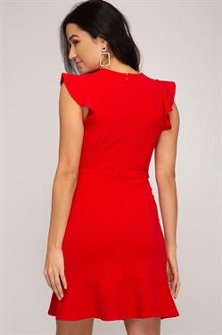 Ruffled Cap Sleeve Short Dress