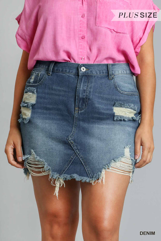 Dark Denim Curvy Blue Jean Mini Skirt