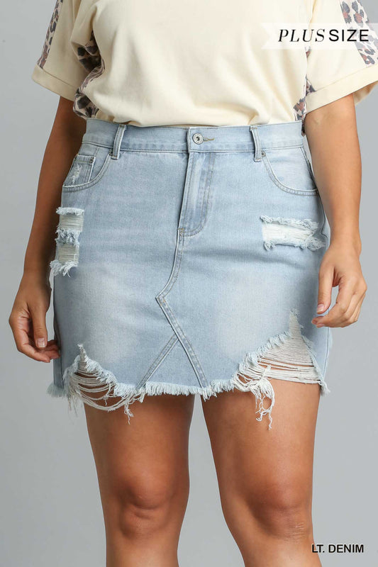 Light Denim Curvy Blue Jean Mini Skirt