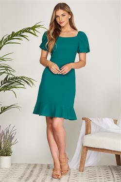 Short Puff Sleeve Midi Dress