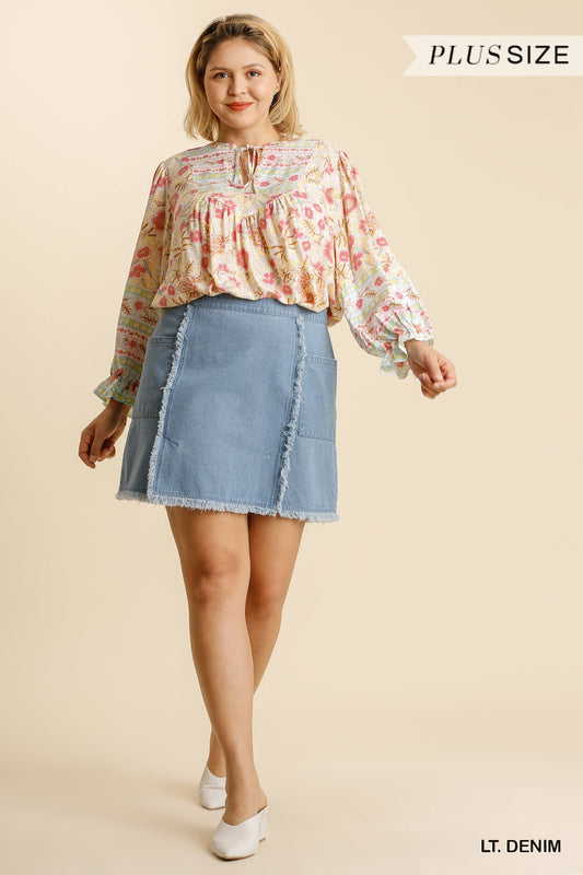 Light Denim Curvy Blue Jean Skirt
