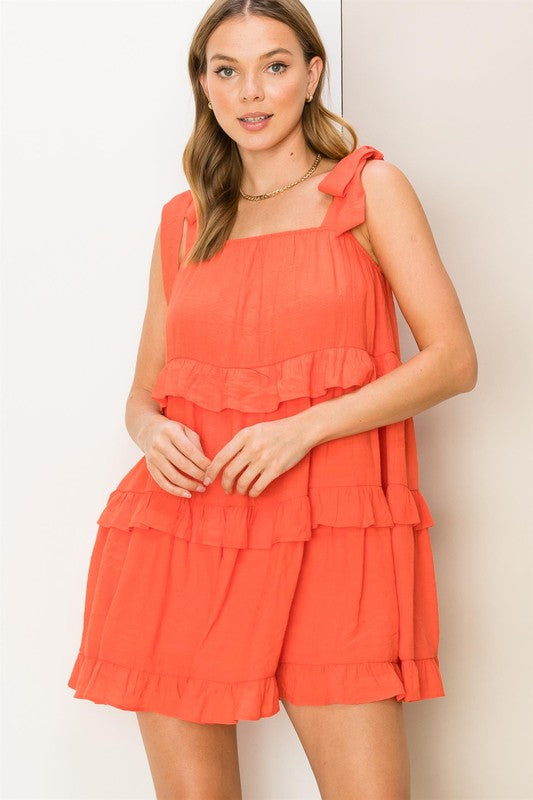 Tie Shoulder Tiered Mini Babydoll Dress