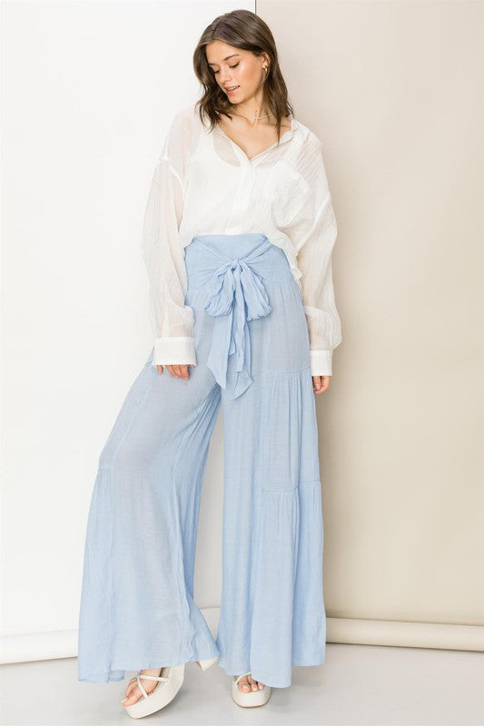 High Waist Gauzy Palazzo Pant with Tie Waist